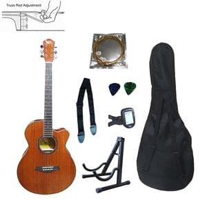 Swan7 SW40C Maven Series Brown Acoustic Guitar Combo Package with Bag, Picks, Strap, Tuner, Stand, and String